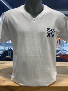 H / Tee shirt SGXV COL V Basic logo poitrine blanc 