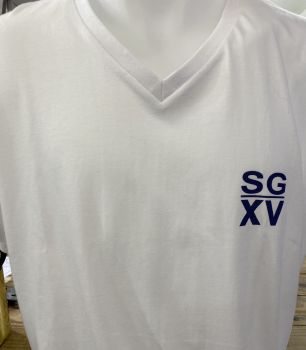 H / Tee shirt SGXV COL V Basic logo poitrine blanc 