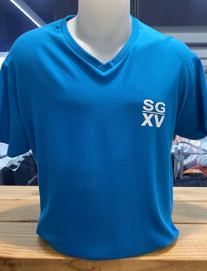 H / Tee shirt SGXV COL V Basic logo poitrine tropical blue 
