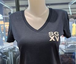 F / Tee shirt Classique Col V Gros logo dos bleu marine 