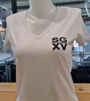 F / Tee shirt Classique Col V Gros logo dos blanc