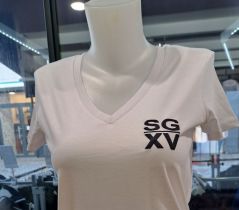 F / Tee shirt Classique Col V Gros logo dos blanc 