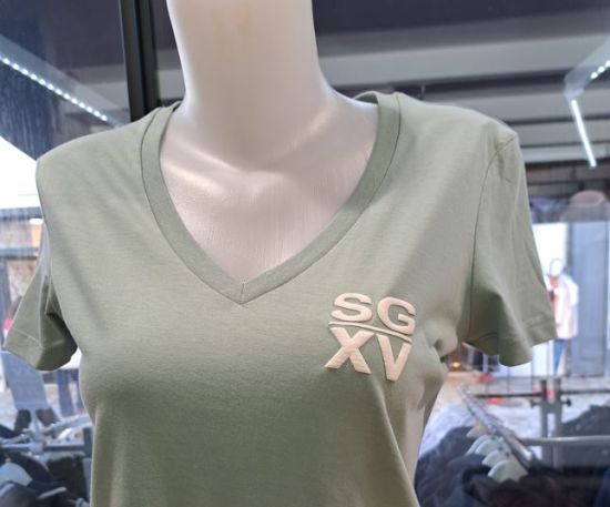  F / Tee shirt Classique Col V Gros logo dos vert clair